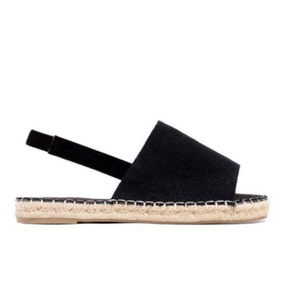 !NEW! Peep Toe Slingback Espadrilles in Black - Picture 2 of 6